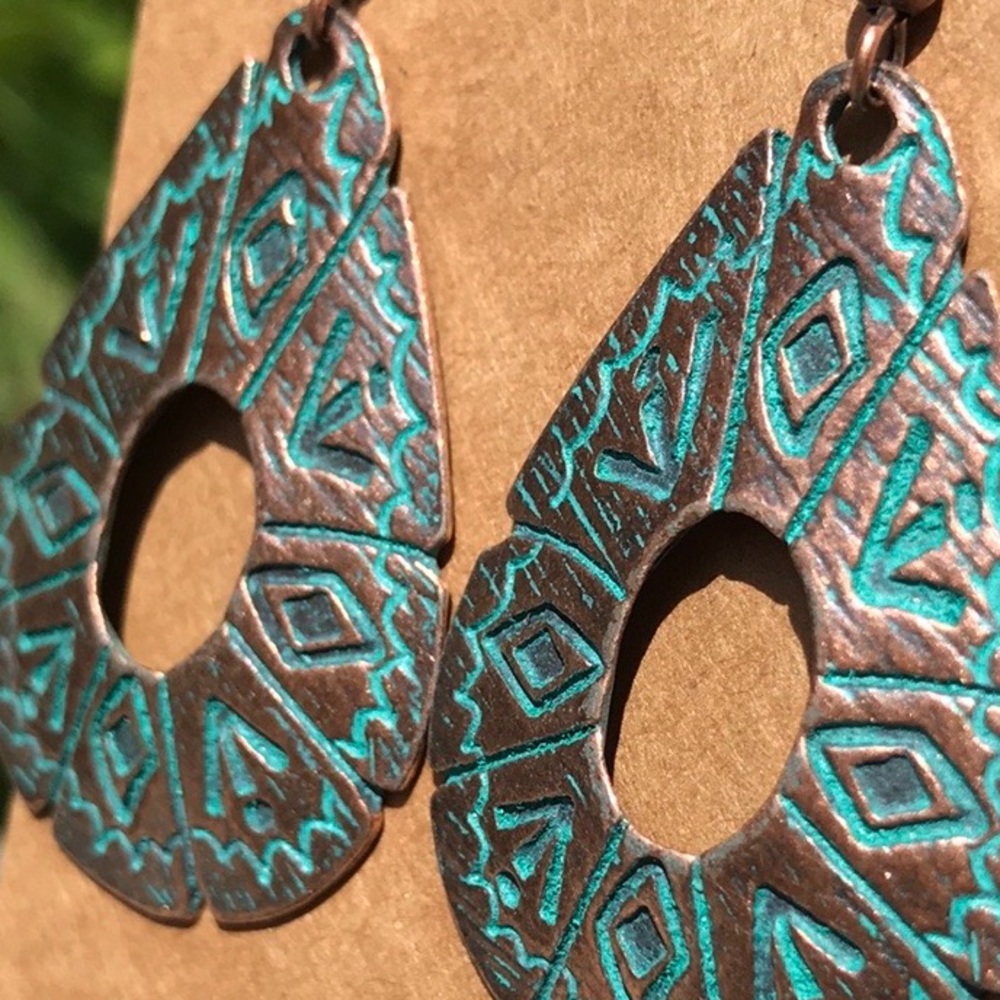 NEW Bohemian Bronze/Turquoise Earrings - Picture 4 of 4